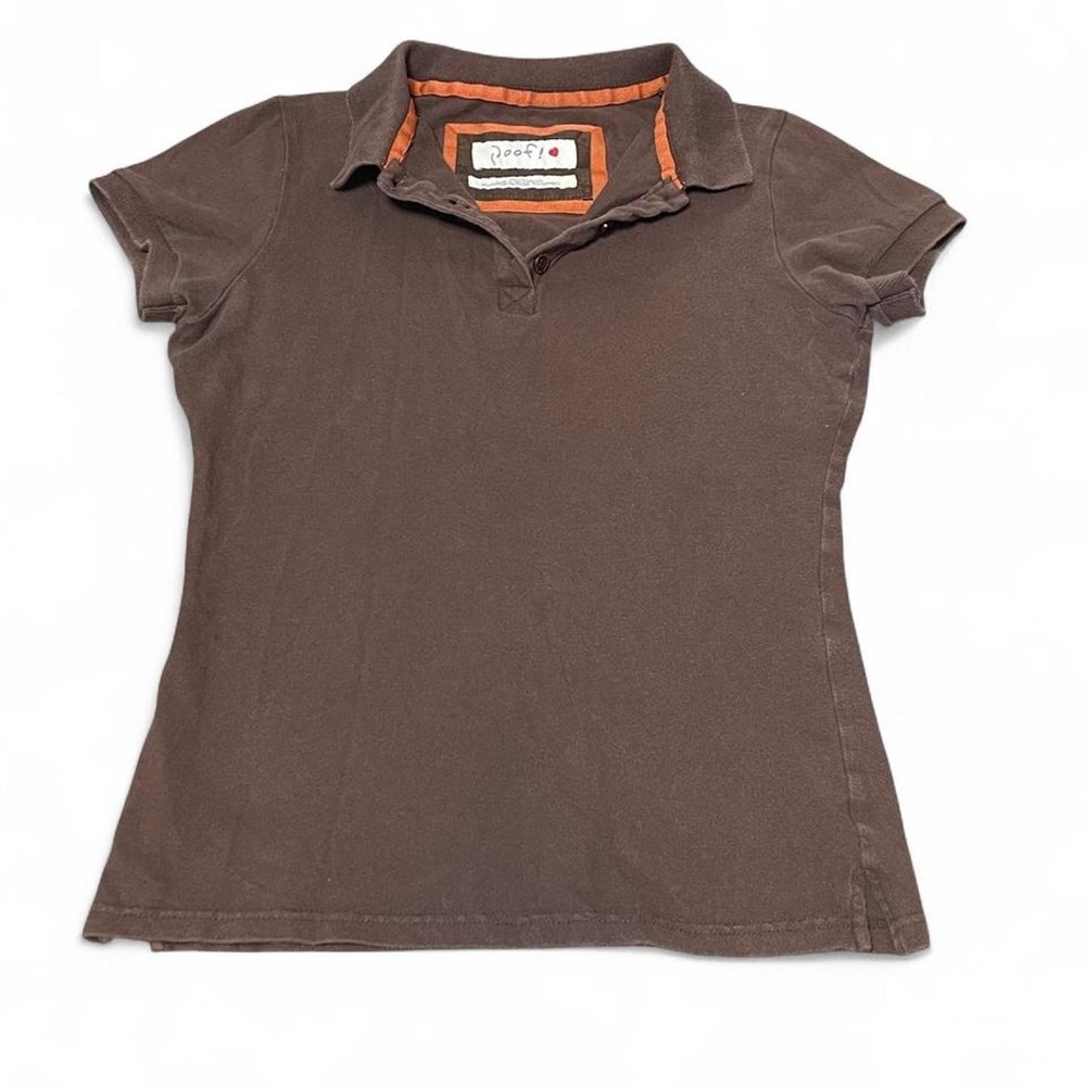 y2k brown cotton polo shirt with button collar